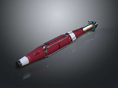 Modern Military Weapon Red and White Tubular Design With Metallic Propulsion Components 3d model