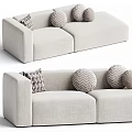 Light Beige Fabric Two Seater Sofa With Decorative Chevron Pattern Pillows 3d model
