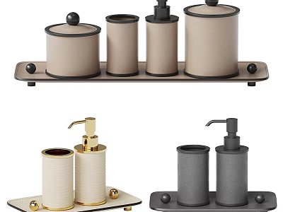 Modern Daily Wash Essentials Set With Tray Bottles And Storage Jars 3d model