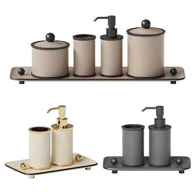 Modern Daily Wash Essentials Set With Tray Bottles And Storage Jars 3d model