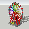 Colorful Ferris Wheel Amusement Ride with Red Support Structure and Small Base Building