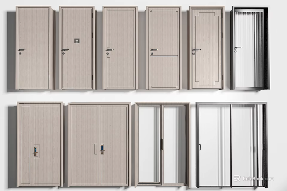 Modern Stylish Swing Doors With Wooden Panel Designs And Interior Frames 3d model