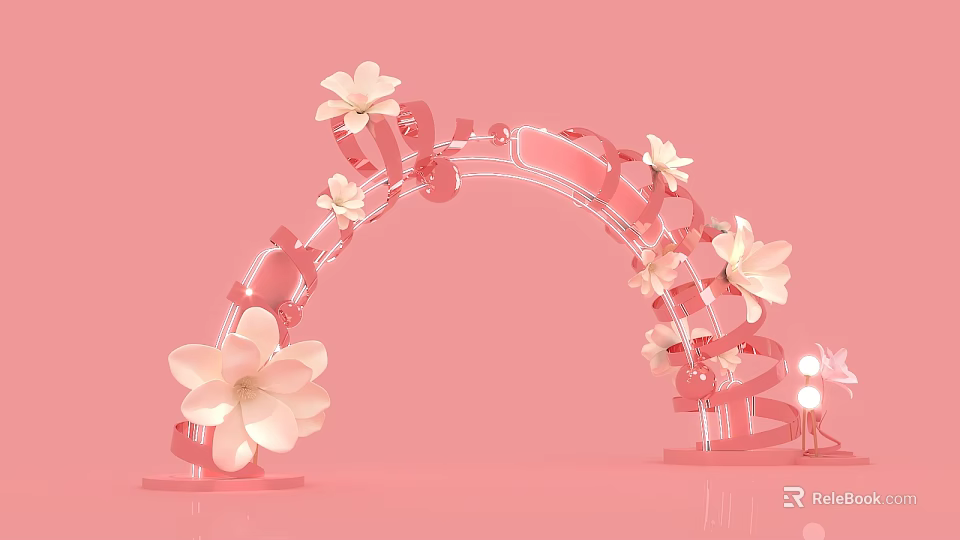 Romantic Pink Archway with White Flower Decorations and LOVE Letters on Soft Pink Background 3d model 