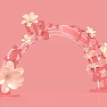 Romantic Pink Archway with White Flower Decorations and LOVE Letters on Soft Pink Background