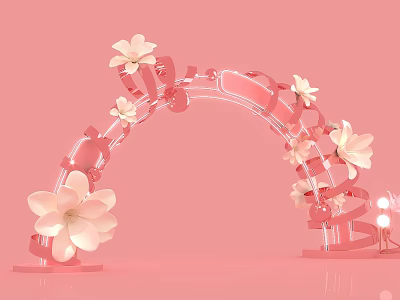 Romantic Pink Archway with White Flower Decorations and LOVE Letters on Soft Pink Background 3d model