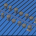 Various Silver Knob Shaped Household Items Arranged On Blue Corrugated Board 3d model