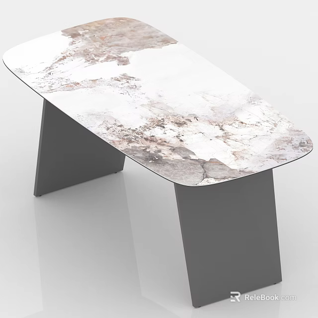 Modern Dining Table Set with Marble Patterned Top and Grey Metal Legs Contemporary Design 3d model 