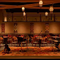 Cozy Bar Interior Featuring Decorative Rugs Wooden Tables Sound Equipment And Beverage Coolers