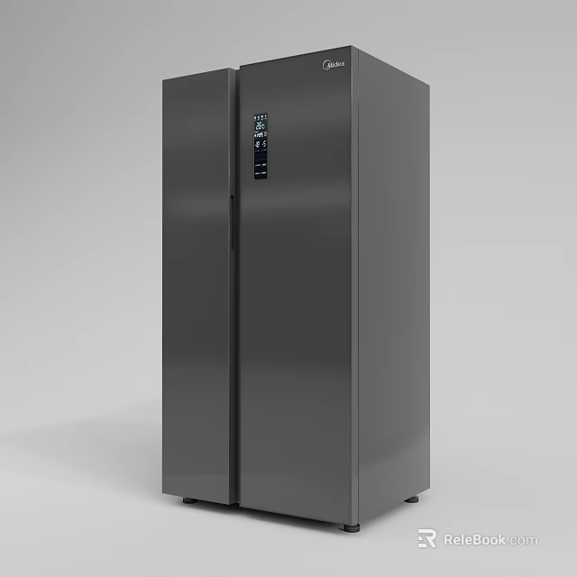 Modern Double Door Refrigerator Freezer With Metallic Gray Finish And Control Panel 3d model 