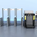 Public Facility Security Checkpoint With Metal Detectors Scanners Staff And Barriers