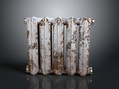 Vintage Rusty Radiator With Aged White Finish And Brown Rust Spots 3d model