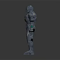 Sci Fi Armored Character In Gray Blue Mechanical Suit With Yellow Accents