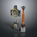 Mechanical Equipment Components With Yellow Warning Ring Cylindrical Structure And Terminal Parts 3d model