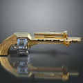 Golden Decorative Pistol Weapon With Intricate Carvings Chain Gear Mechanism And Shiny Metallic Finish