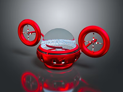 Red Space Exploration Craft with Transparent Dome and Circular Red Side Modules 3d model