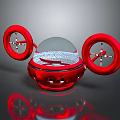 Red Space Exploration Craft with Transparent Dome and Circular Red Side Modules 3d model