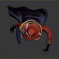 Striking Game And Movie Character With Red Coat Blue Skin Feathered Hat Cape And Badge