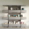 Modern Home Bookshelf With Layered Shelves Drawers Books And Decorative Items