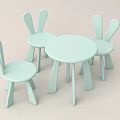 Light Green Round Kids Table With Cute Rabbit Ear Chairs For Children
