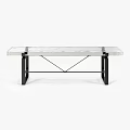 Modern Glass Top Bench With Black Metal Crossed Frame Structure Design