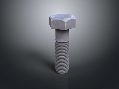 3D Rendered Hex Head Metal Bolt With Threaded Shank And Gray Background 3d model
