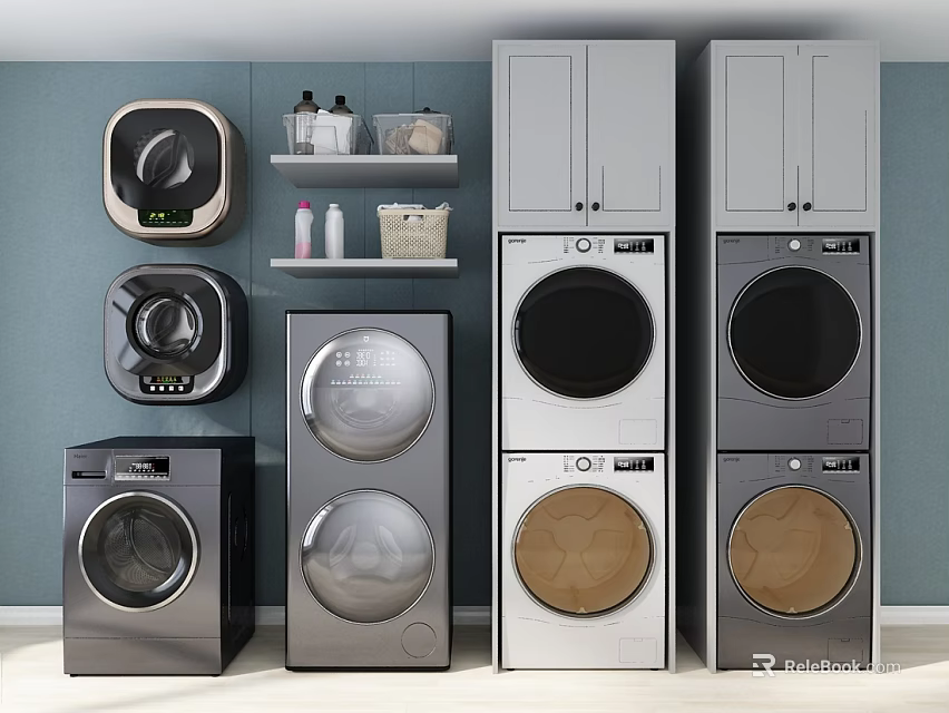 Variety Of Washing Machines In Modern Laundry Room 3d model 