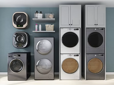 Variety Of Washing Machines In Modern Laundry Room 3d model