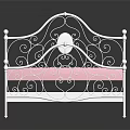 Elegant White Iron Double Bed Frame With Curved Scroll Designs And Pink Mattress