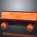 Natural Wooden Bench With Smooth Plank Top And Sturdy Log Legs On Gray Reflective Surface
