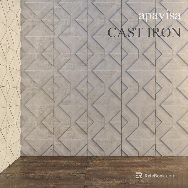 Cast Iron Decorative Wall With Geometric Pattern And Textured Surface 3d model 