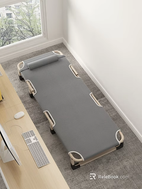 Gray Fabric Single Bed With Wooden Armrests For Modern Home Room Use 3d model 
