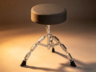 Modern Black Leather Cushion Bar Stool With Silver Metal Frame And Three Legs 3d model