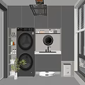 Modern Home Balcony Laundry Area With Washing Machine Dryer Sink Cabinets And Robot Vacuum