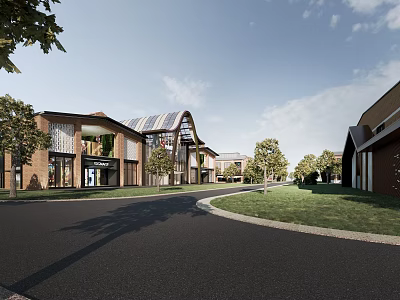 Modern Industrial Factory With Steel Structure Curved Roof Surrounding Greenery And Asphalt Road 3d model