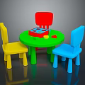 Kids Colorful Toy Table Set With Three Chairs And Building Blocks