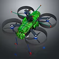Green Quadrotor Drone With Circuit Board Design And Colorful Components 3d model