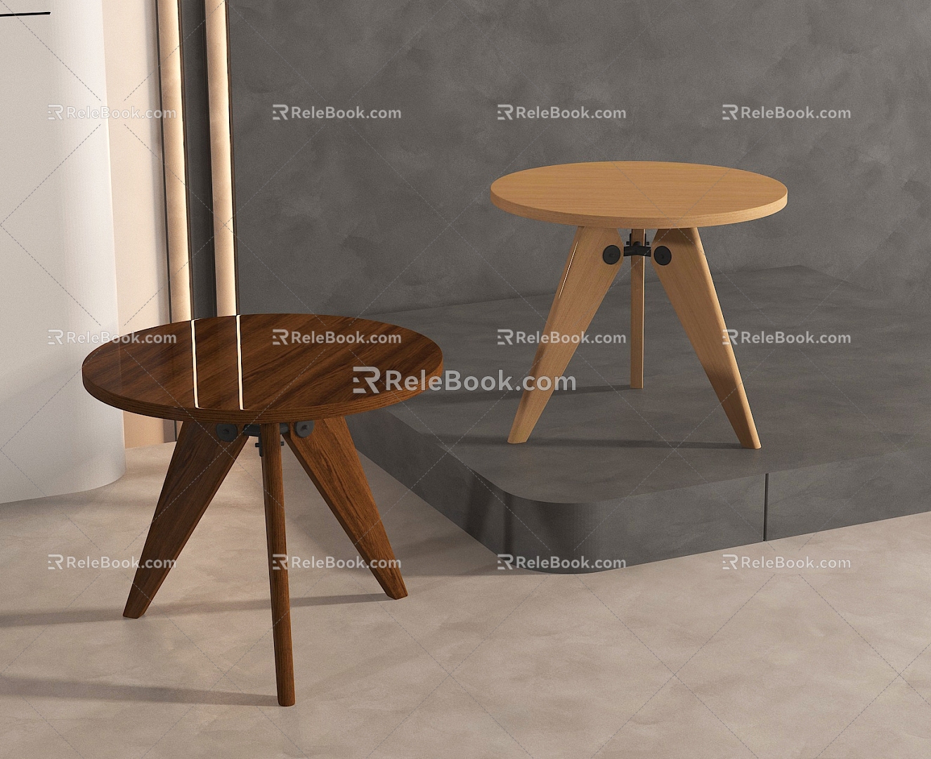 Modern Side Table Round Solid Wood Corner Table model