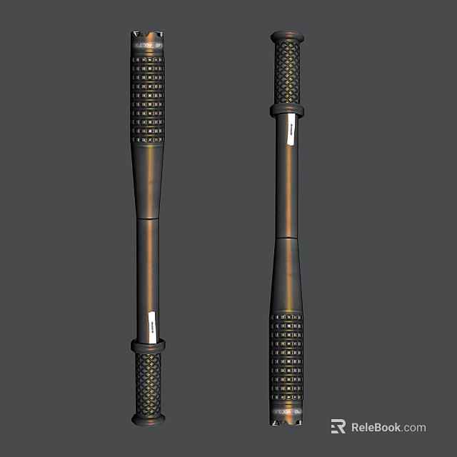 Pair of Nunchucks With Black Gold Design And Textured Grip Handles 3d model 