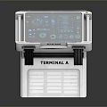 Medical Terminal Device With Blue Display Screen Interface Icons And White Body