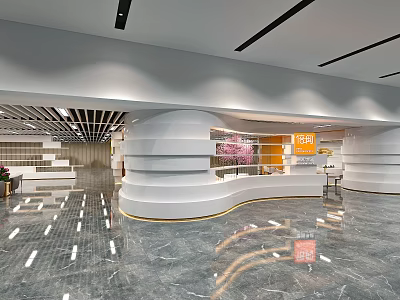 Book Art Themed Modern Lobby Interior With Curved Structures 3d model