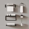 Wall Mounted Black Bathroom Accessories With White Towels Soap Dishes And Toilet Brush
