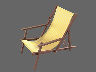 Folding Lounge Chair with Wooden Frame Yellow Striped Canvas Seat and Backrest 3d model