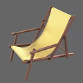 Folding Lounge Chair with Wooden Frame Yellow Striped Canvas Seat and Backrest