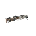 Modern Office Desk Setup With Wooden Top Bookshelf File Cabinet Monitor And Chair