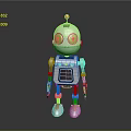 Silver Robot Character With Green Eyes Red Top And Metallic Mechanical Body