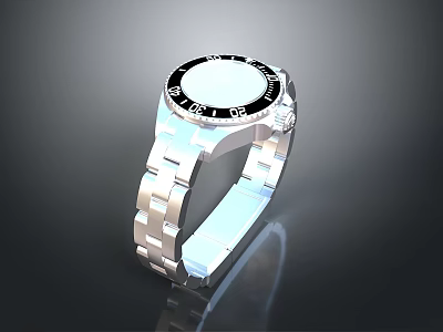 Modern Wristwatch With Silver Link Bracelet Black Dial White Face And Numeric Markers 3d model
