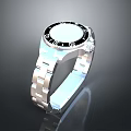 Modern Wristwatch With Silver Link Bracelet Black Dial White Face And Numeric Markers