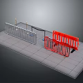 Silver Metal Fence And Red Plastic Barrier On Gray Tiled Ground