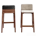 Modern Bar Stools With Wooden Frame Dark Leather And Light Fabric Upholstery