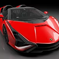 Red Convertible Sports Car With Modern Sharp Angular Lines And Black Wheels